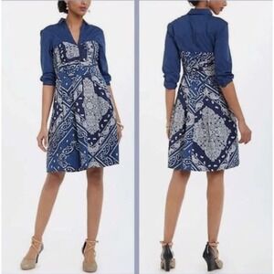 Anthropologie Holding Horses Blue Bandana Dress 4 Southwestern Cowgirl Country